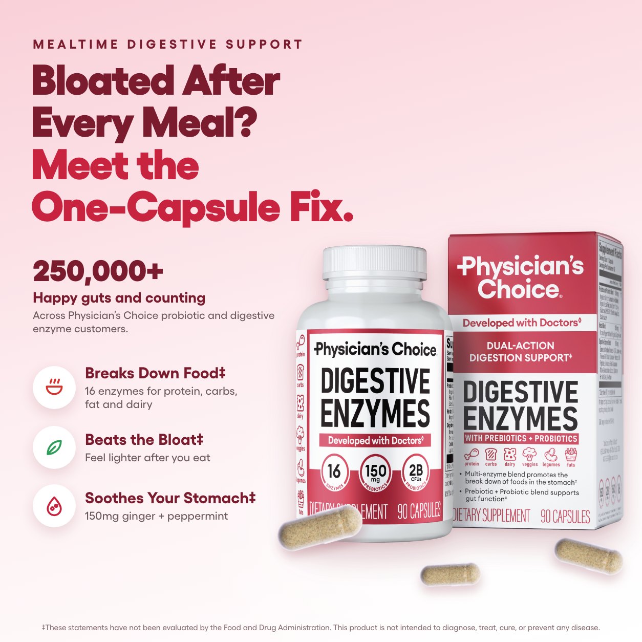 Bloated after every meal? Meet the one-capsule fix: Physician’s Choice Digestive Enzymes, 90 capsules