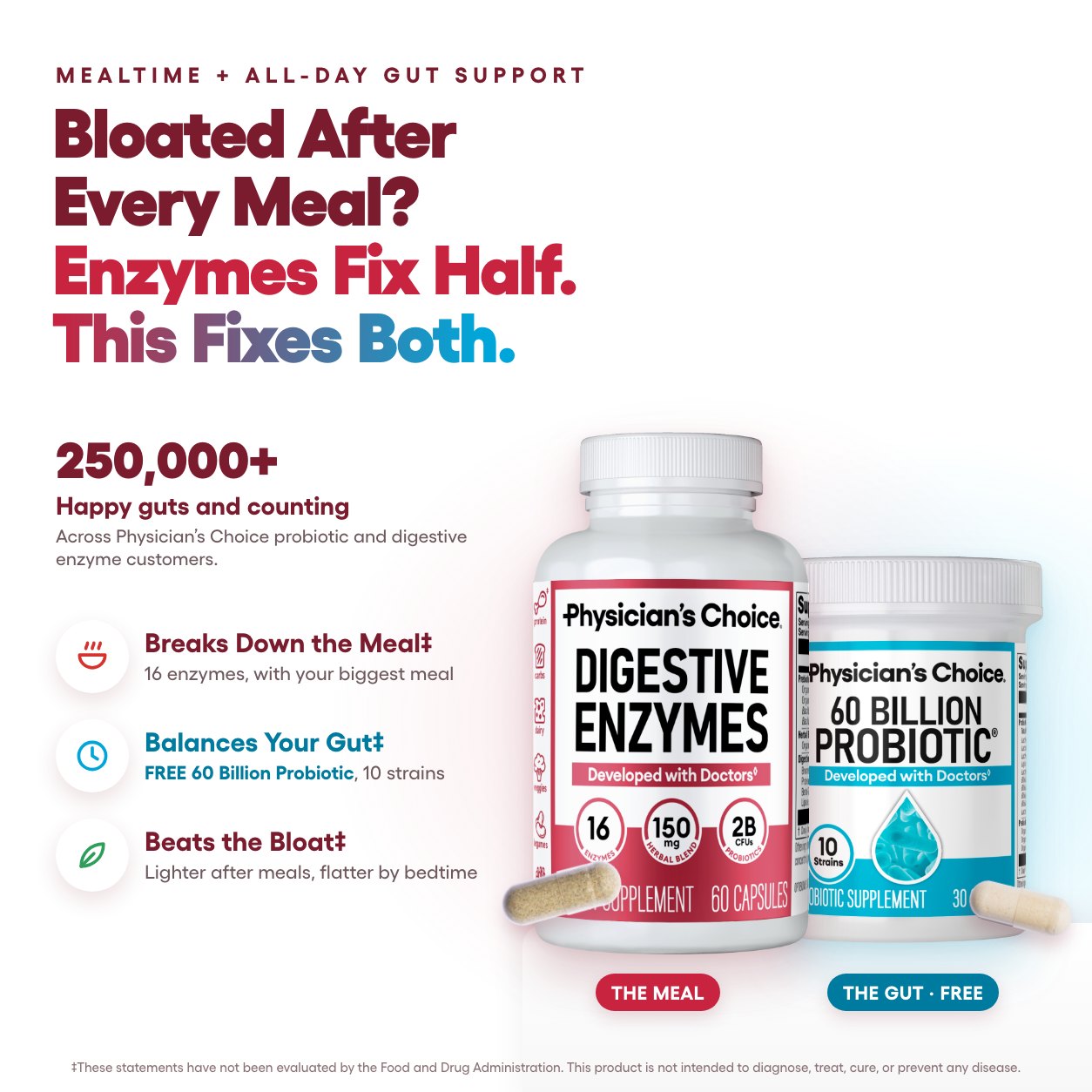 Bloated after every meal? Enzymes fix half, this fixes both: Physician’s Choice Digestive Enzymes and 60 Billion Probiotic