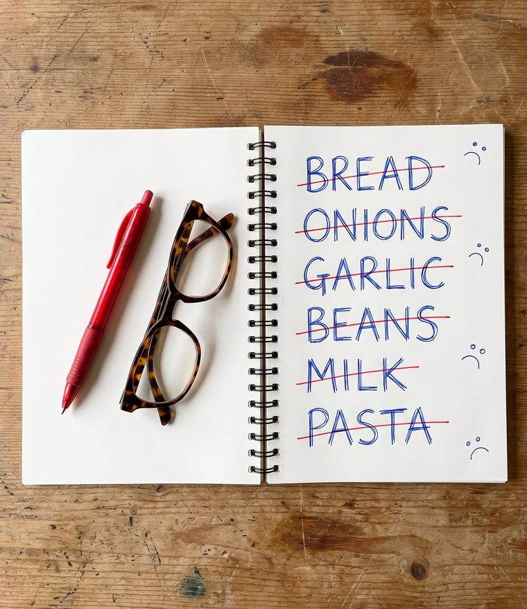 A food journal with favorite foods crossed out