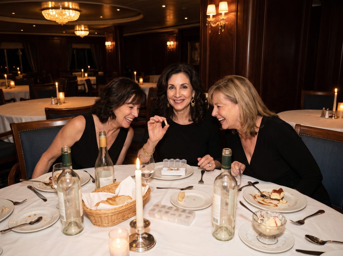 Three women at the late seating on the last night at sea