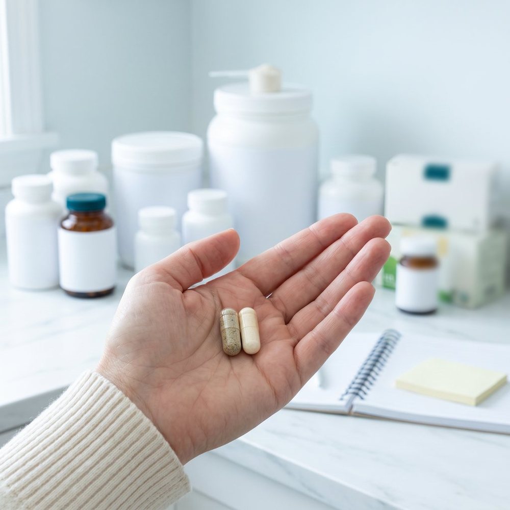 Digestive Enzymes and probiotic capsules in an open palm
