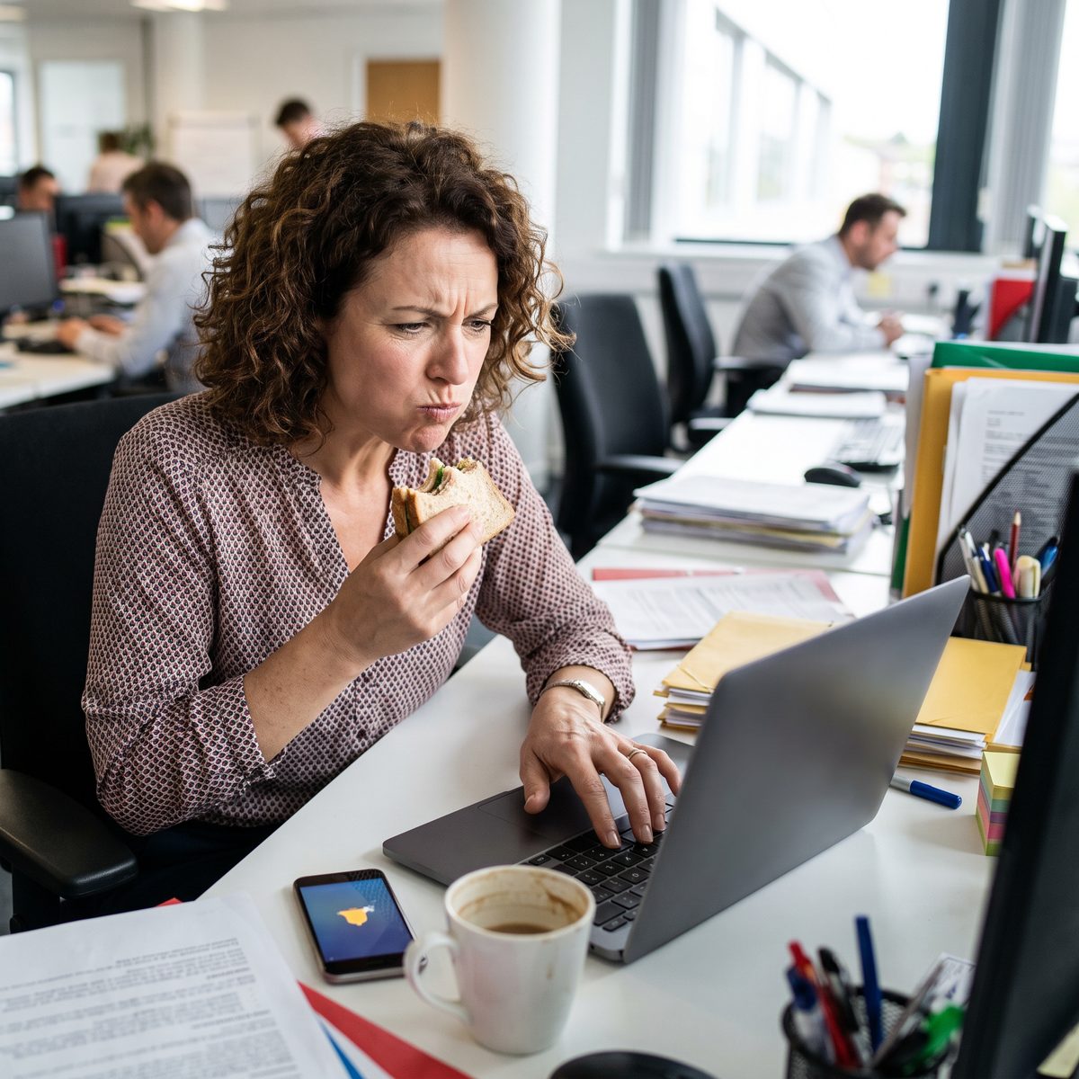 Eating lunch fast at a desk