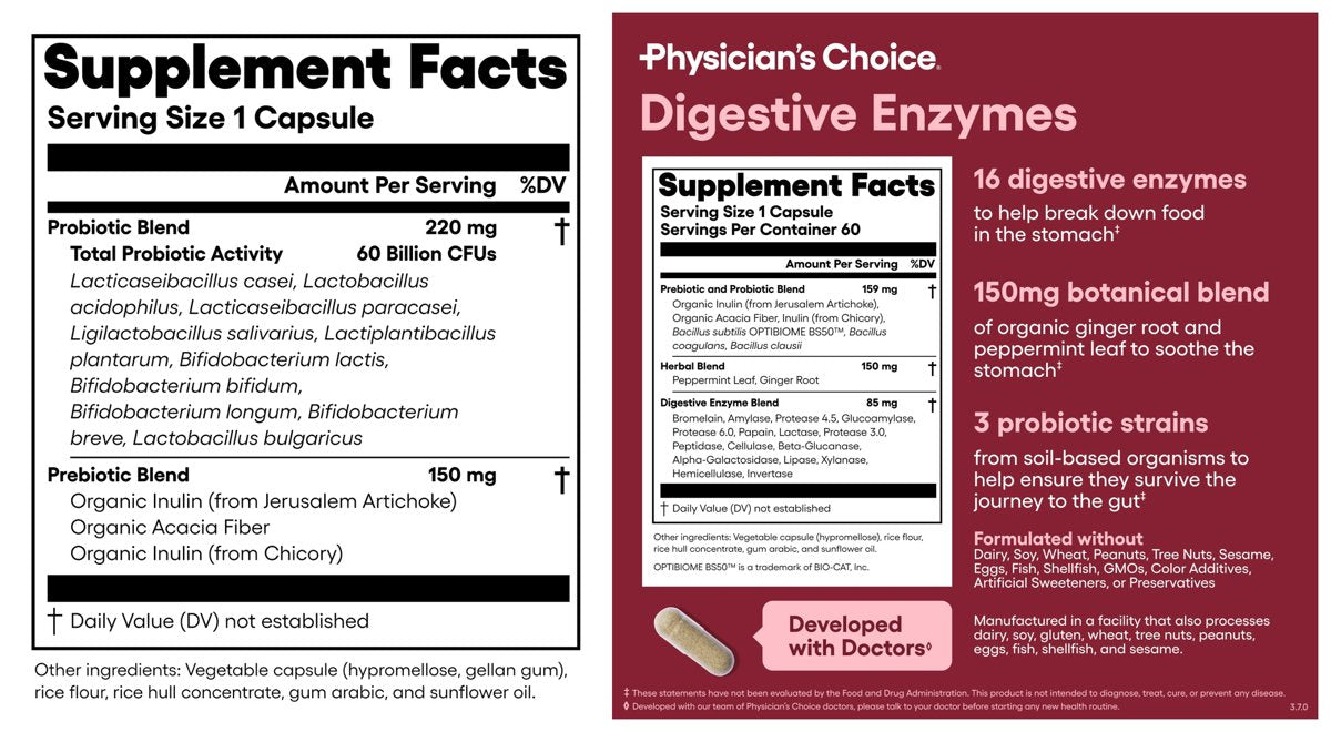 Supplement Facts: 60 Billion Probiotic and Digestive Enzymes