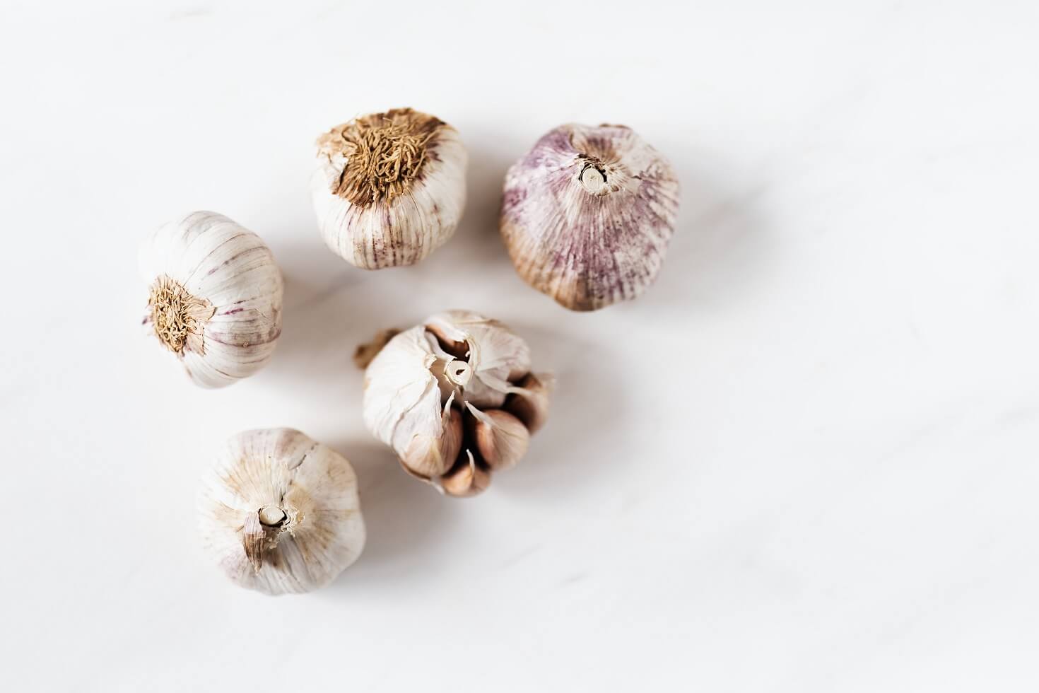 Cloves of prebiotic-rich garlic on the countertop