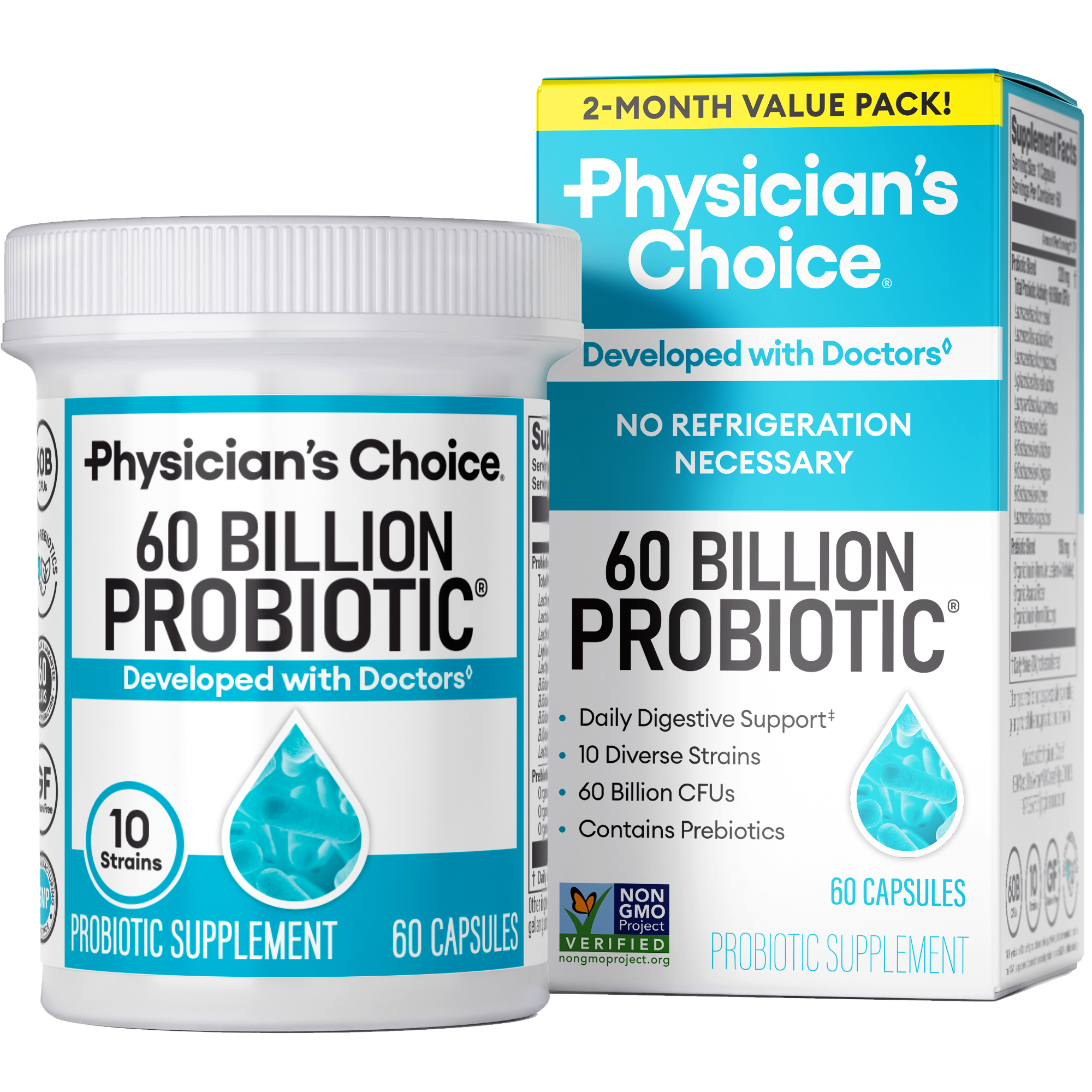60 Billion Probiotic (60억... 정정: 600억 CFU, 10종 균주 + 유기농 프리바이오틱스)