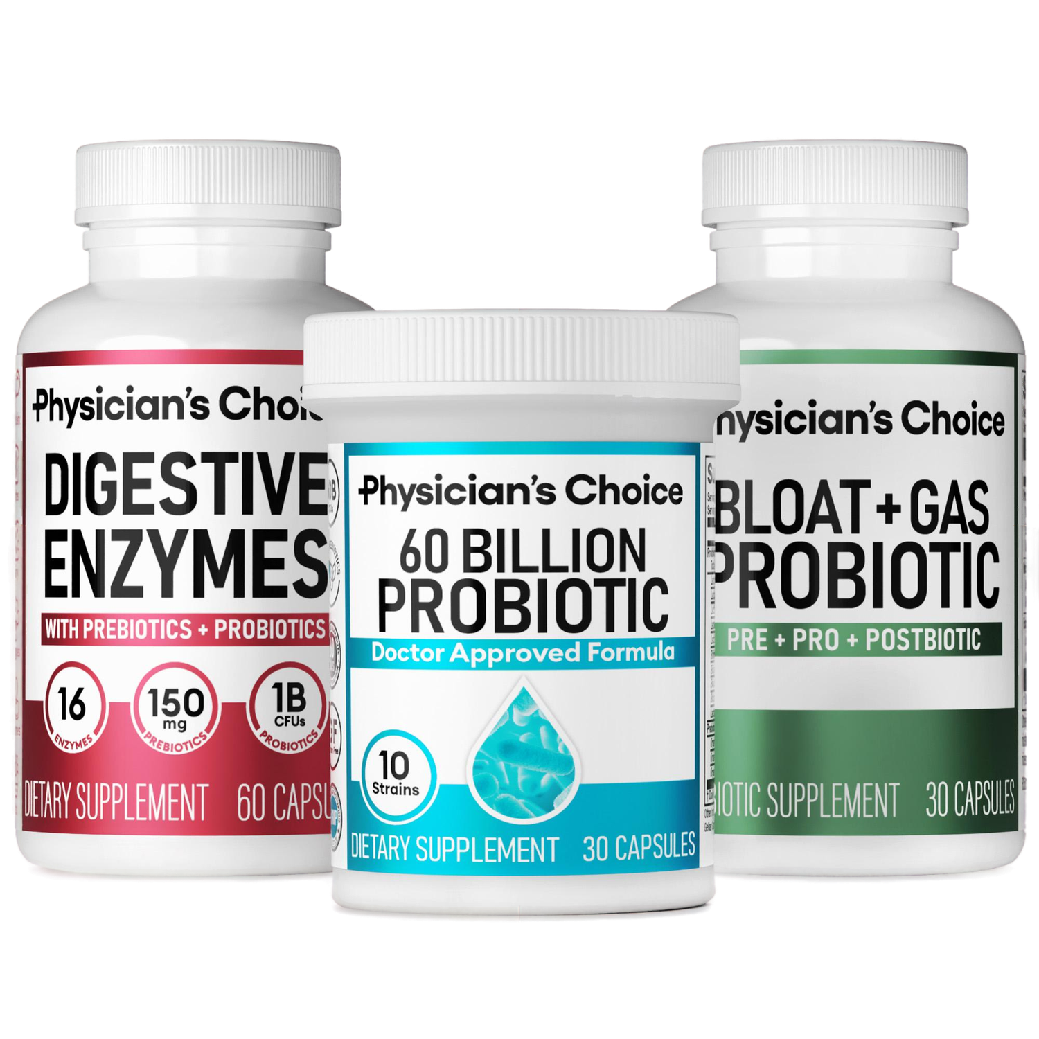 60 Billion Probiotic 30ct + Digestive Enzymes 60ct + Bloat & Gas Probiotic 30ct