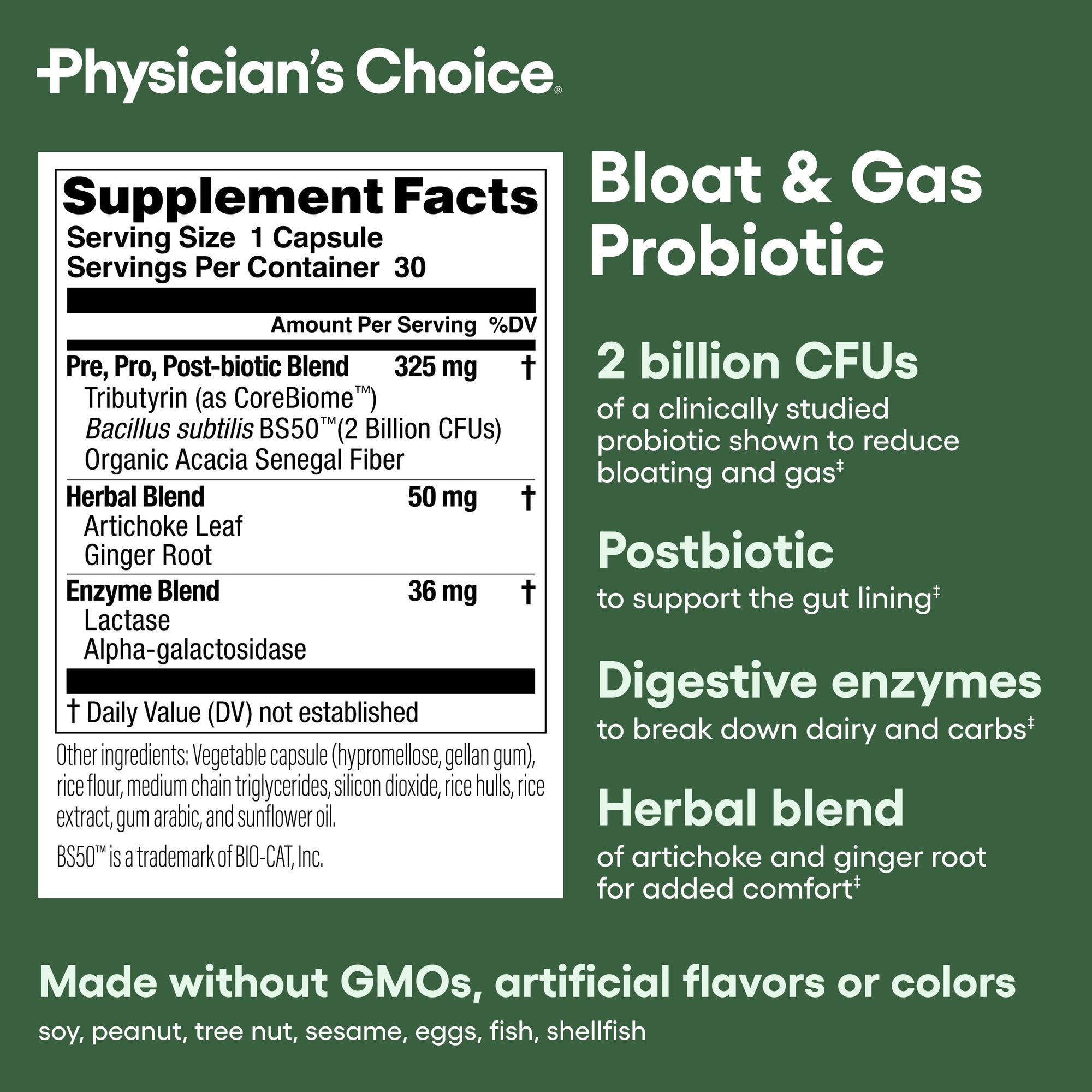 Physician’s Choice Bloat & Gas Probiotic 30ct + KSM-66 Ashwagandha 60ct - Tranquil Tummy Bundle