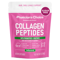 Physician's Choice Collagen Peptides pouch, unflavored, with probiotics and enzymes, on a white background