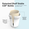 Patented shelf-stable bottle for probiotics to keep out moisture and light