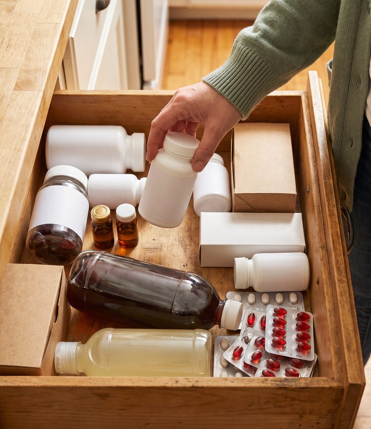 A kitchen drawer crammed with laxatives and stool softeners