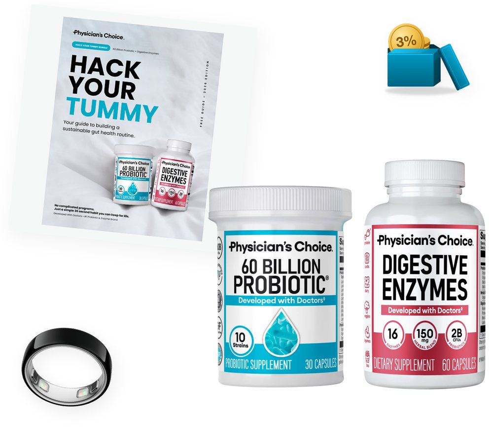 Hack Your Tummy with 4 free gifts: the Hack Your Tummy Guide, free shipping, 3% back in store credit and a Weekly Oura Ring Giveaway entry