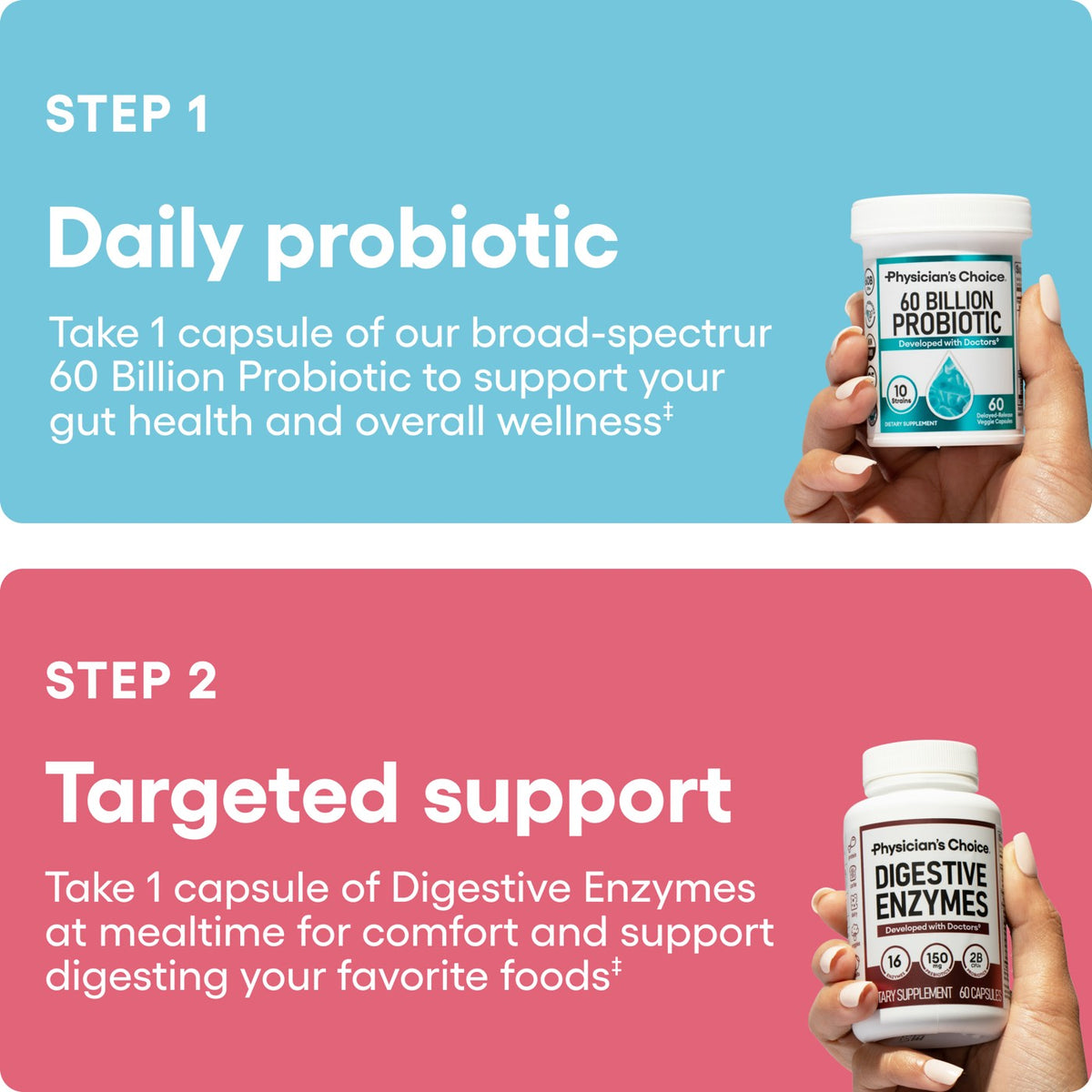 Step 1 daily probiotic, step 2 digestive enzymes at mealtime