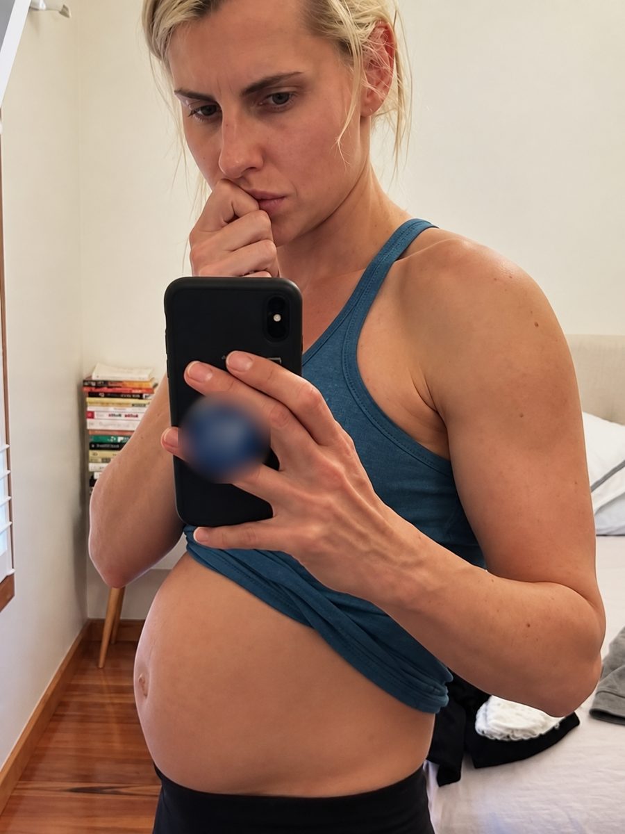 Woman showing her bloated stomach