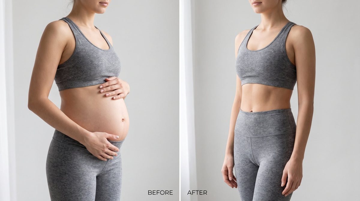Illustration of a bloated belly next to a flat belly