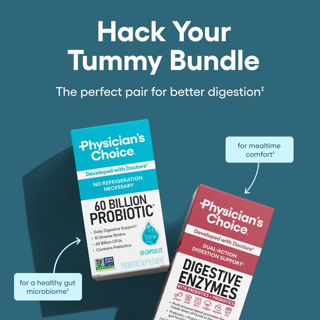 Hack Your Tummy Bundle: 60 Billion Probiotic and Digestive Enzymes