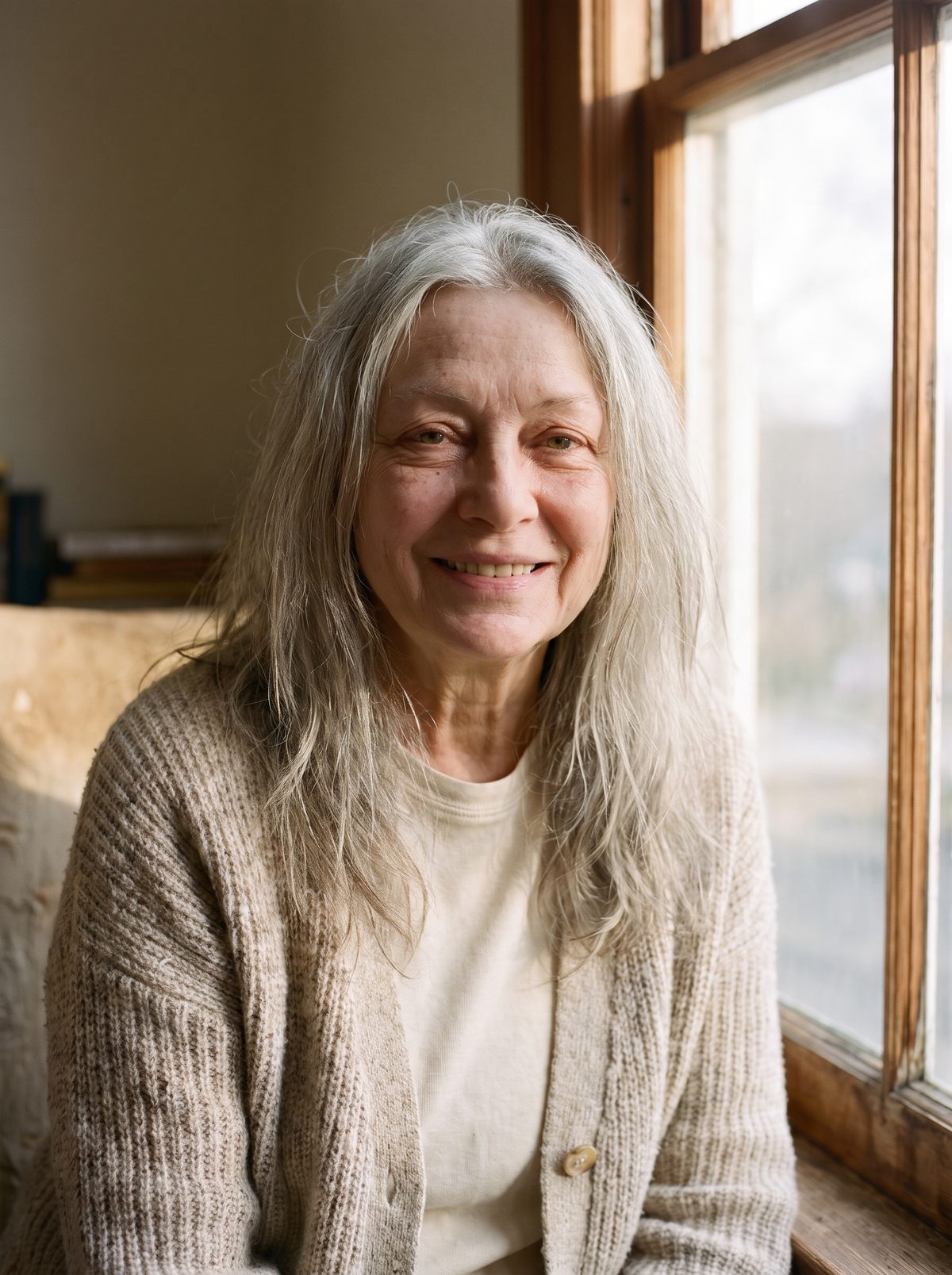 Same woman smiling and light, after