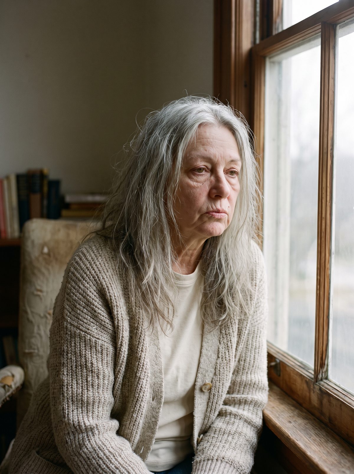 Woman looking tired and bloated, before