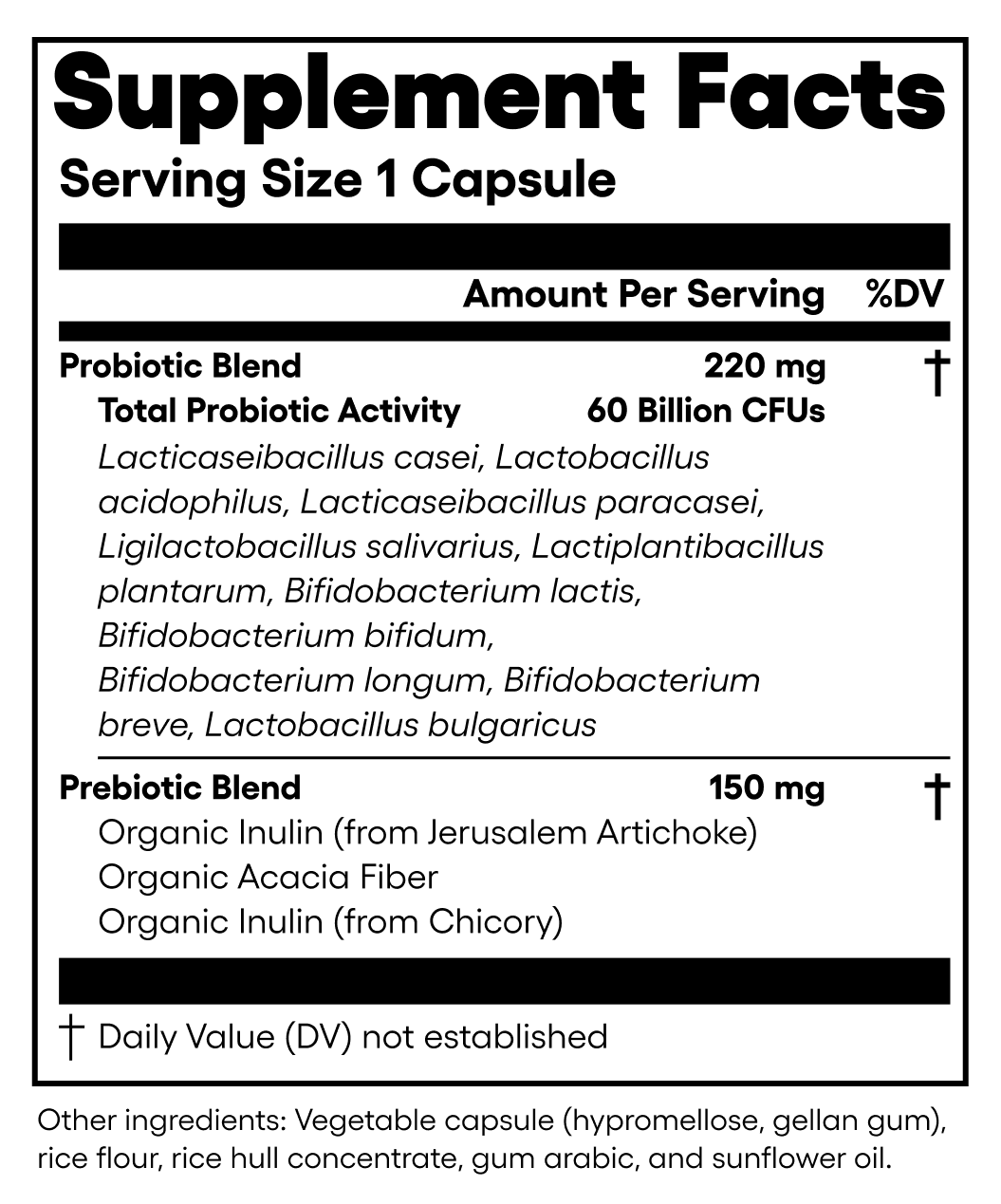 60 Billion Probiotic supplement facts