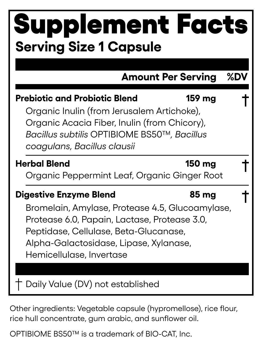Digestive Enzymes supplement facts panel