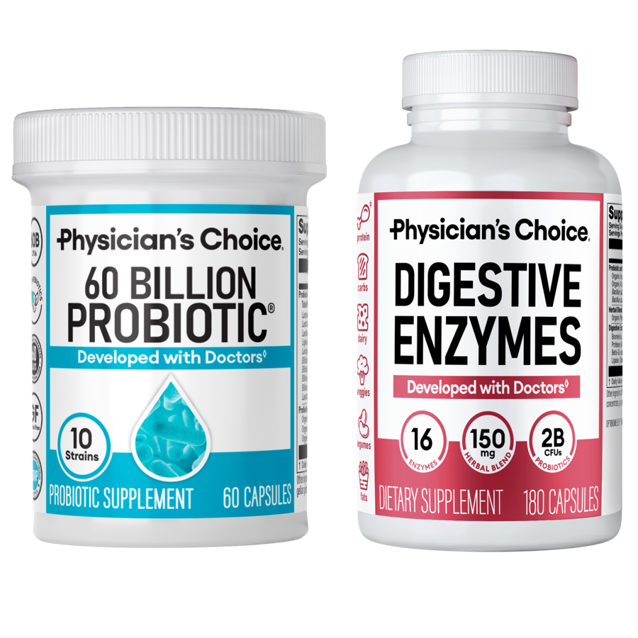 Hack Your Tummy bundle, 60 Billion Probiotic and Digestive Enzymes bottles in both sizes