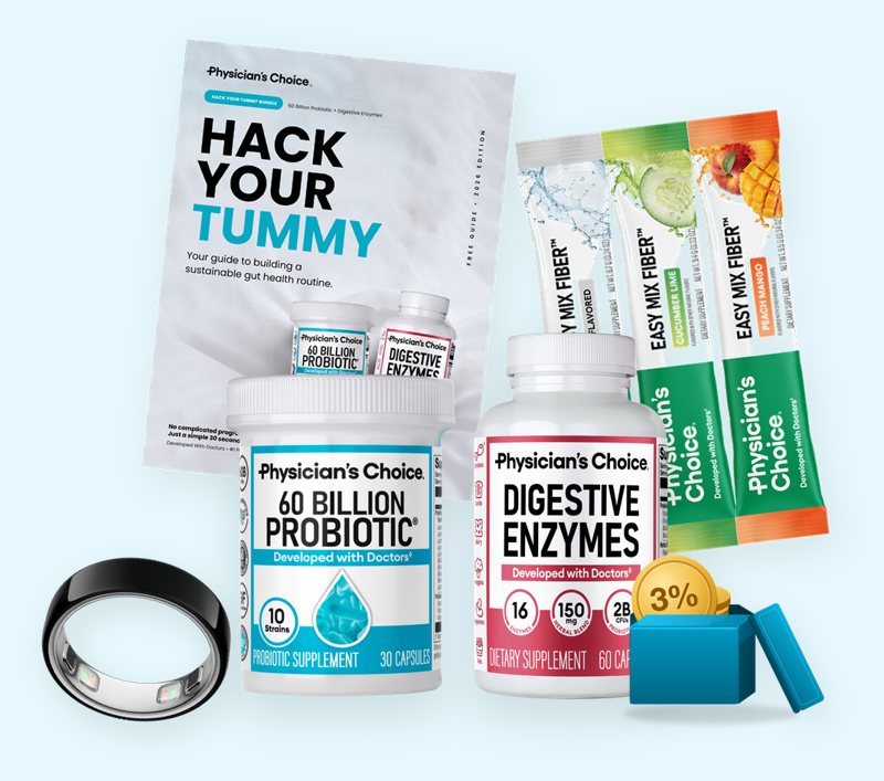 Hack Your Tummy: 60 Billion Probiotic and Digestive Enzymes with free gifts: Hack Your Tummy Guide, Fiber Sticks, Oura Ring giveaway entry and 3% back in store credit