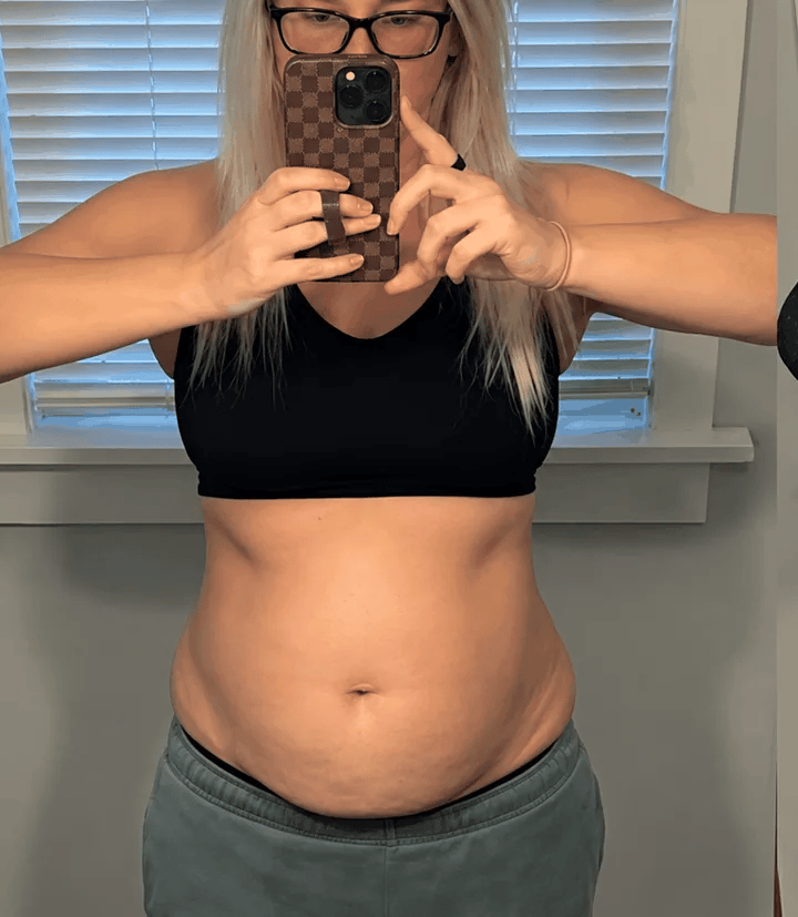 Before and after: a real customer bloated, then with a flatter stomach